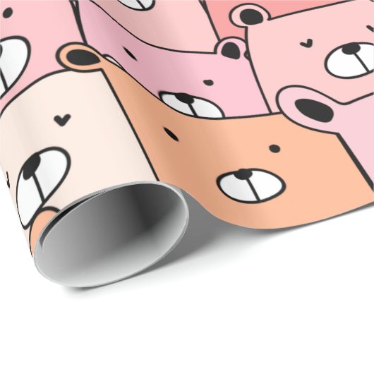 Niedliche Rosa- und Orangenbären Geschenkpapier (Rolleneckpunkt)