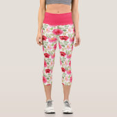 Niedliche rosa und rote Rose Capri Leggings (Vorderseite)