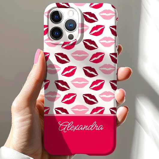 Niedliche Rosa und Roter Lipstick Kisses Skriptnam Case-Mate iPhone Hülle