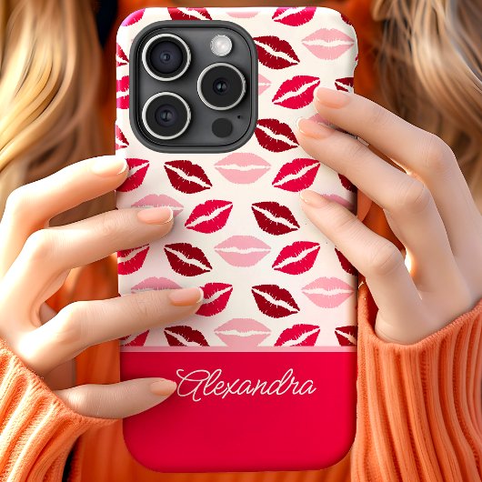 Niedliche Rosa und Roter Lipstick Kisses Skriptnam Case-Mate iPhone Hülle