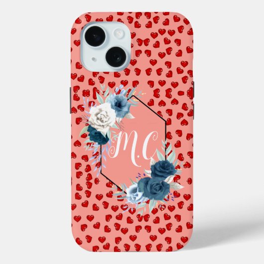 niedliche Rosa- und Rotherherdmuster Custom Monogr Case-Mate iPhone Hülle (Rückseite)