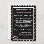 Niedliche Rosa- und Schwarz-Button-Kinderdusche Einladung (Rückseite)