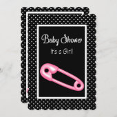 Niedliche Rosa- und Schwarz-Button-Kinderdusche Einladung (Vorne/Hinten)