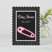 Niedliche Rosa- und Schwarz-Button-Kinderdusche Einladung (Stehend Vorderseite)