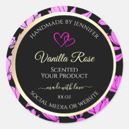 Niedliche, rosa und schwarze Blumenmarken Runder Aufkleber