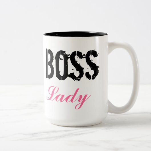 Niedliche rosa und schwarze Chef-Dame Coffee Mug Zweifarbige Tasse (Rechts)