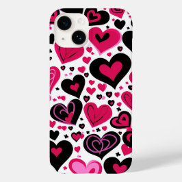 Niedliche rosa und schwarze Herzen Case-Mate iPhone 14 Hülle