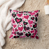 Niedliche rosa und schwarze Herzen Kissen (Decke)