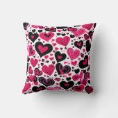 Niedliche rosa und schwarze Herzen Kissen (Rückseite)
