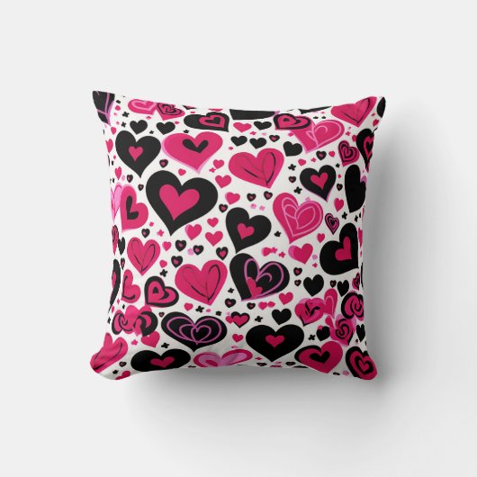 Niedliche rosa und schwarze Herzen Kissen (Vorderseite)