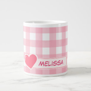 Niedliche Rosa und Weiß Karo Personalisierte Jumbo Jumbo-Tasse