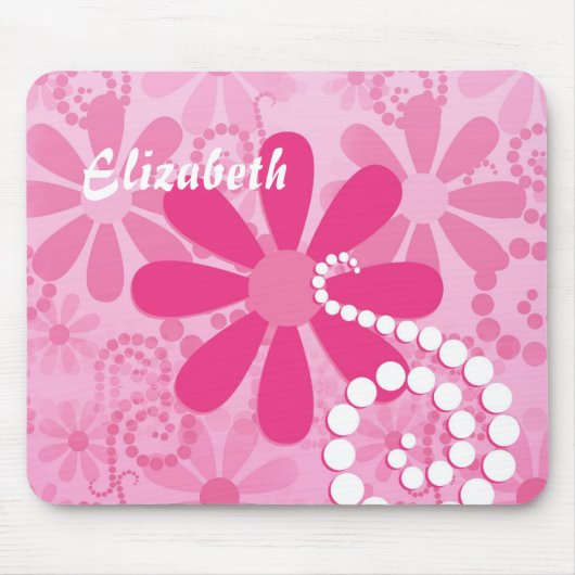 Niedliche Rosa- und Weiße-Blume Daisy-Muster Mousepad (Vorne)