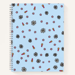 Niedliche Rosa und weiße Blumen mit blauen Sternen Notizblock