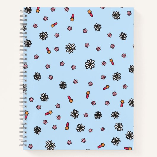 Niedliche Rosa und weiße Blumen mit blauen Sternen Notizblock (Vorderseite)