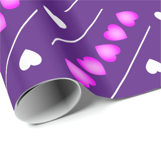 Niedliche Rosa und Weiße Herzen auf Lila oder Farb Geschenkpapier (Rolleneckpunkt)