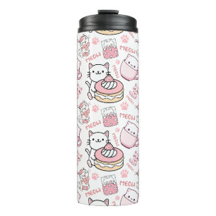Niedliche Rosa und Weiße Katze Thermosbecher