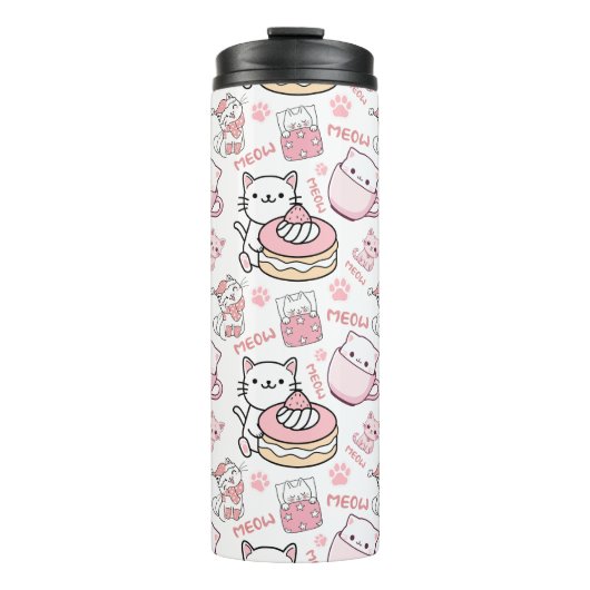 Niedliche Rosa und Weiße Katze Thermosbecher (Vorderseite)