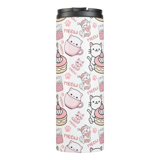 Niedliche Rosa und Weiße Katze Thermosbecher (Rückseite)