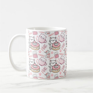 Niedliche rosa und weiße Katzen-Tasse Kaffeetasse