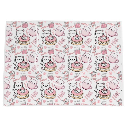 Niedliche, rosa und weiße Katzengeschenktasche Große Geschenktüte (Vorderseite)