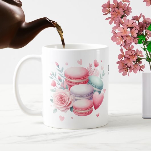 Niedliche Rosa und Weiße Macaron & Herz Personalis Kaffeetasse