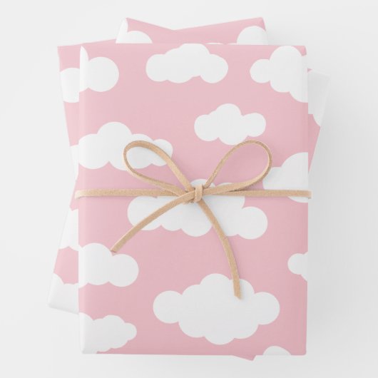 Niedliche rosa und weiße Pastellwolken Geschenkpapier Set (Beispiel)