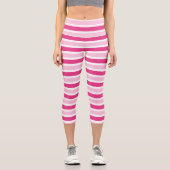 Niedliche, rosa und weiße Streifen Capri Leggings (Vorderseite)