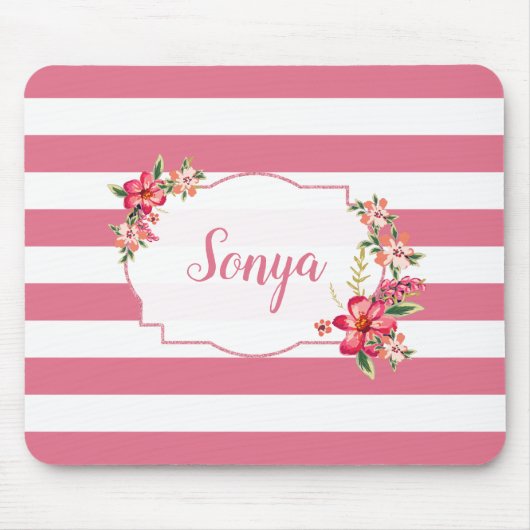 Niedliche, rosa und weiße Streifen Mousepad (Vorne)