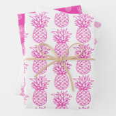 Niedliche, rosa und weiße tropische Ananas Geschenkpapier Set (Beispiel)