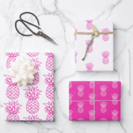 Niedliche, rosa und weiße tropische Ananas Geschenkpapier Set