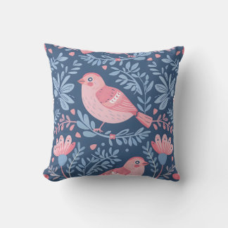 Niedliche rosa Vögel auf blau-grau Kissen