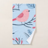 Niedliche rosa Vögel in hellblau Badhandtuch Set (Handtuch)