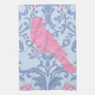 Niedliche rosa Vögel in hellblau Geschirrtuch