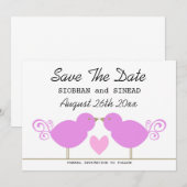Niedliche rosa Vögel Lesben Hochzeit speichern das Save The Date (Vorne/Hinten)