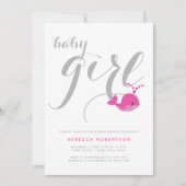 Niedliche Rosa-Wal-Typografie-Babydusche Einladung (Vorderseite)