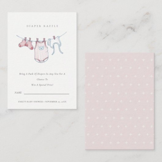 Niedliche rosa Wäscheleine Windelwaschmaschine Begleitkarte (Vorne/Hinten)