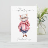Niedliche Rosa Wasserfarbe Alte Granny Katze Dankeskarte (Stehend Vorderseite)