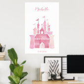 Niedliche Rosa Wasserfarbe Giro Burg Märchen Poster (Heimbüro)