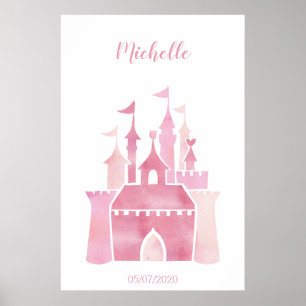 Niedliche Rosa Wasserfarbe Giro Burg Märchen Poster