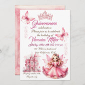 Niedliche Rosa Wasserfarbe gürtliche Burg Prinzess Einladung (Vorne/Hinten)