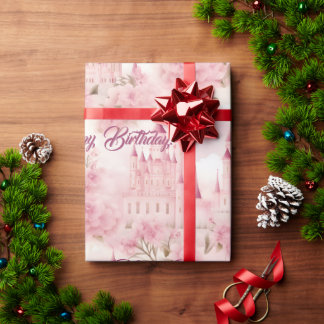 Niedliche Rosa Wasserfarbe gürtliche Burg Prinzess Geschenkpapier