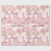 Niedliche Rosa Wasserfarbe gürtliche Burg Prinzess Geschenkpapier (Flach)