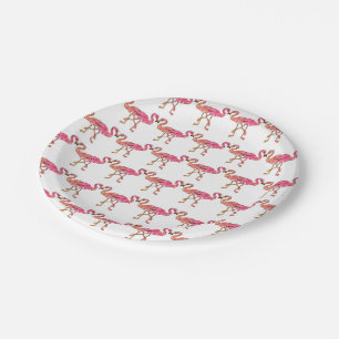 Niedliche rosa Watercolor-Flamingos auf Weiß Pappteller