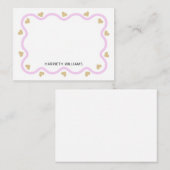 Niedliche rosa Wave Border and Gold Heart Mitteilungskarte (Vorne/Hinten)