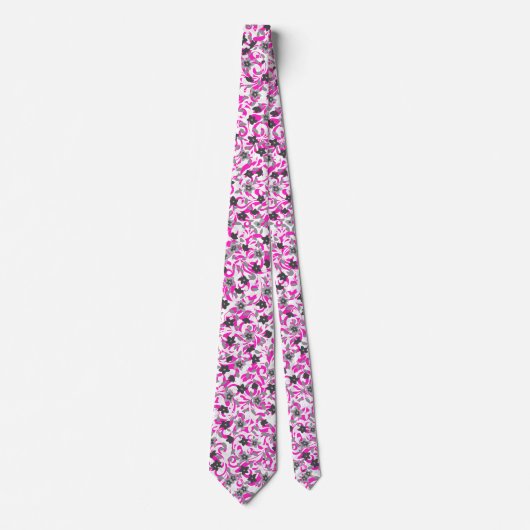 Niedliche, rosa, weiße abstrakte Blume Krawatte (Vorderseite)