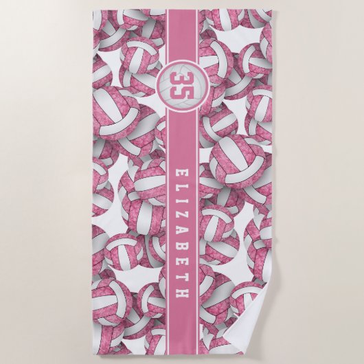 Niedliche rosa, weiße Volleyballmuster personalisi Strandtuch (Vorderseite)