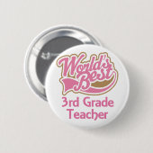 Niedliche rosa Weltbester 3. Grad-Lehrer Button (Vorne & Hinten)