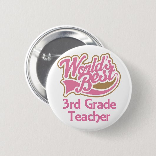 Niedliche rosa Weltbester 3. Grad-Lehrer Button (Vorne & Hinten)