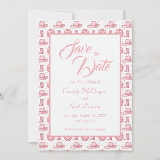 Niedliche Rosa Western Hochzeit Speichern Sie das Save The Date (Vorderseite)