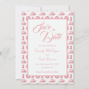 Niedliche Rosa Western Hochzeit Speichern Sie das  Save The Date